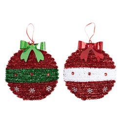 Decoration Xmas Hanging Sign Tinsel Jumbo Bauble 31.5cm