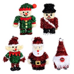 Decoration Xmas Table Tinsel Characters 5 Asst PDQ