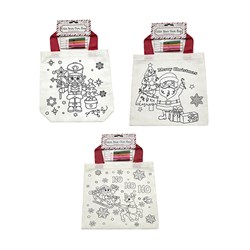 Xmas Canvas DIY Colour Treat Bag 21x21cm 3 Asst