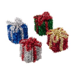 Decoration Xmas Table Tinsel 3D Gift Box 7.6x6cm 4 Asst