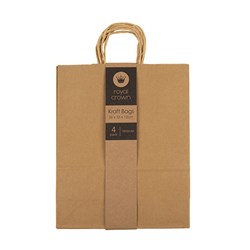 Shopping Bag Kraft Paper 4Pk 120gsm Medium 26x33x12cm