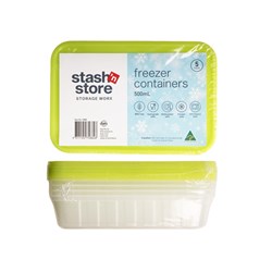 Container Freezer Plastic Clear w Green Lid Ribbed 500ml