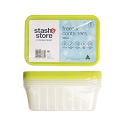 Container Freezer Plastic Clear w Green Lid Ribbed 750ml