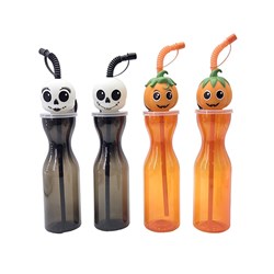 Boo Crew Novelty Bottle w Straw 4 Asst Ghost & Pumpkin
