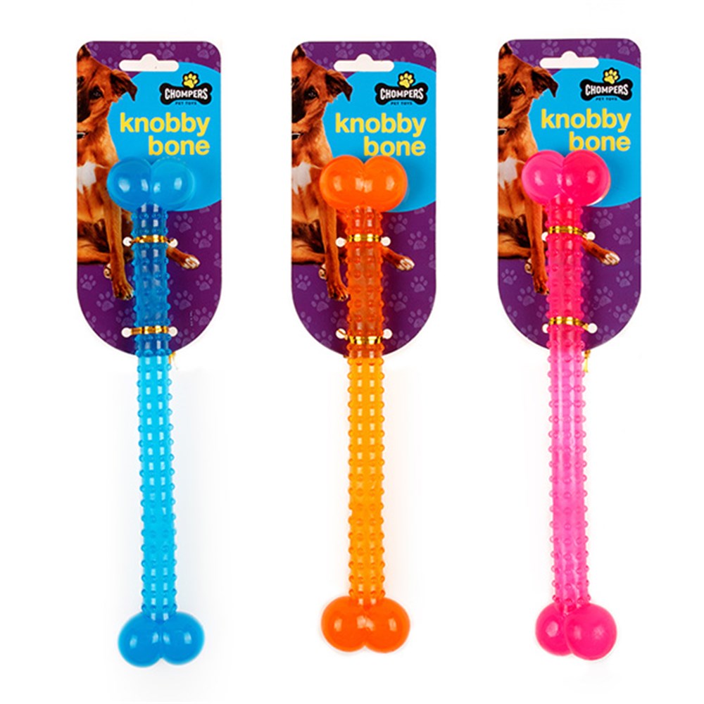61193 - Dog Toy Knobby Bone 28cm TPR 3 Asstd Colours - Dats