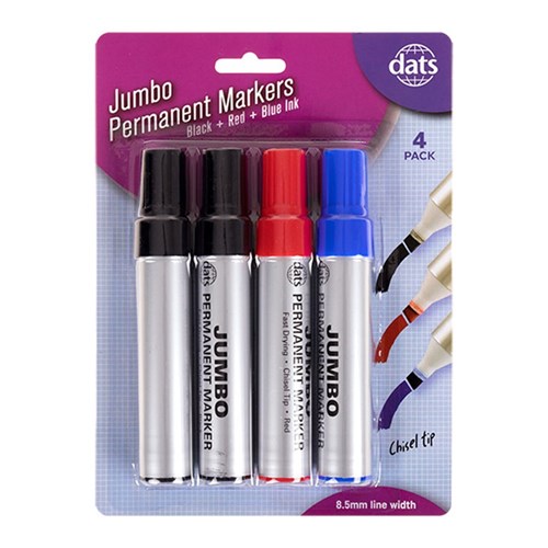 51788 Marker Permanent Jumbo 4pk Mixed Black Blue Red Ink Dats
