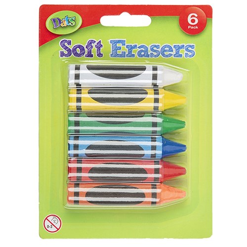 55509 Eraser Soft Crayon Shaped 6pk Dats