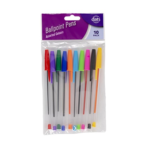 56721 Pen Ballpoint 10pk Mixed Ink Colours Dats
