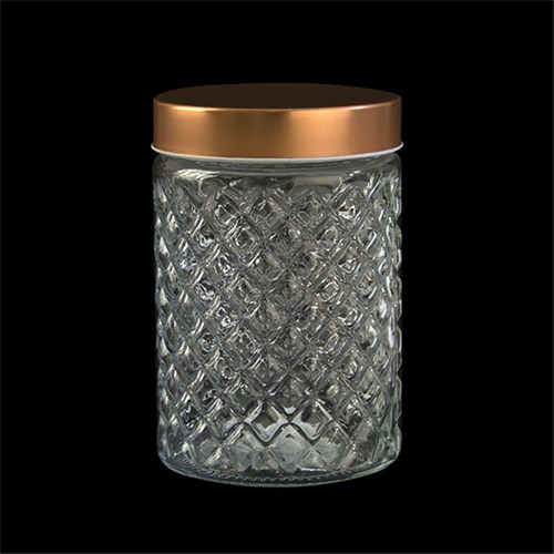 56779 Glass Jar Diamond Design w Rose Gold Lid 1050ml 11x16.5cm Dats