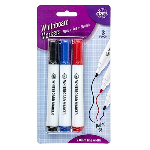 57842 - Marker Whiteboard 3pk Mixed Black Blue Red Ink - Dats