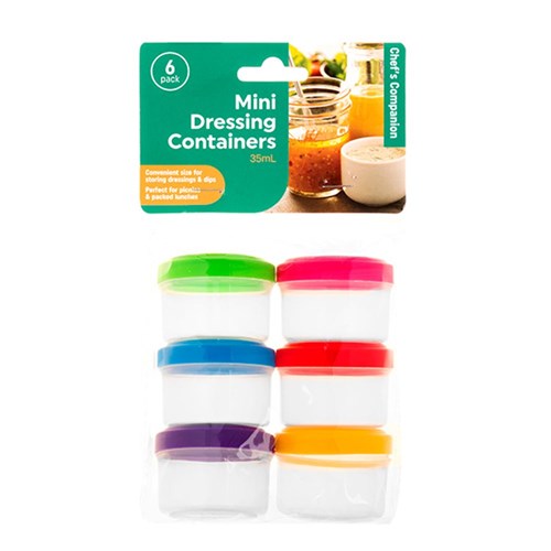 60898 Dressing Container Plastic w Multicolour Lid Mini 35ml Pk6 Dats