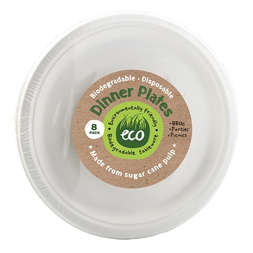 60933 Eco Friendly Plate Dinner 26cm White Pk8 Dats