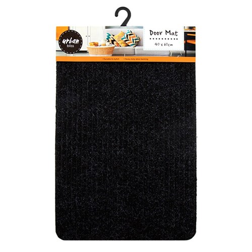 61236 Door Mat Polyester Ribbed Black 40x60cm Dats