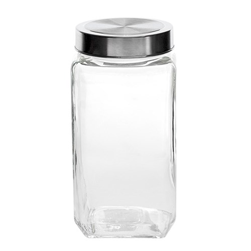 61866 Glass Jar Square w S/Steel Lid 1000ml 9x9x18cm Dats