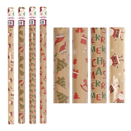 68322 Wrap Paper Kraft Xmas 3Mx70cm 60gsm 38mm Core PDQ Asstd Dats