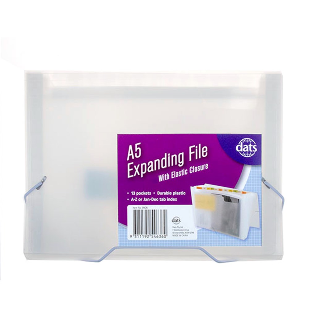 54636 File Expanding PP A5 13Pockets w Elastic Closure Clear Dats