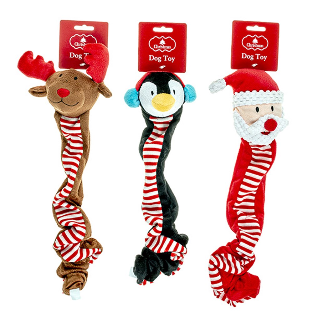 57230 Dog Toy Xmas Plush Bungee 3 Asstd Dats