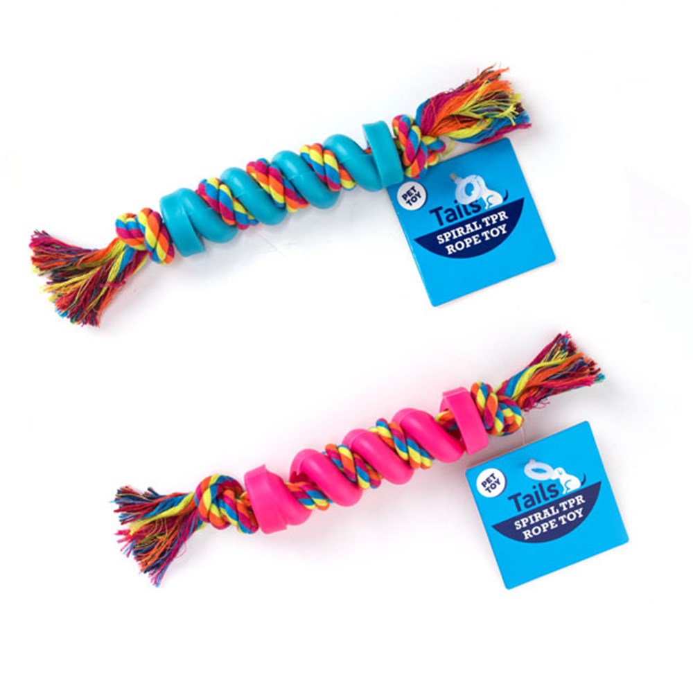 58355 Dog Toy Rope w Spiral 24cm 2 Asstd Colours Tails Dats