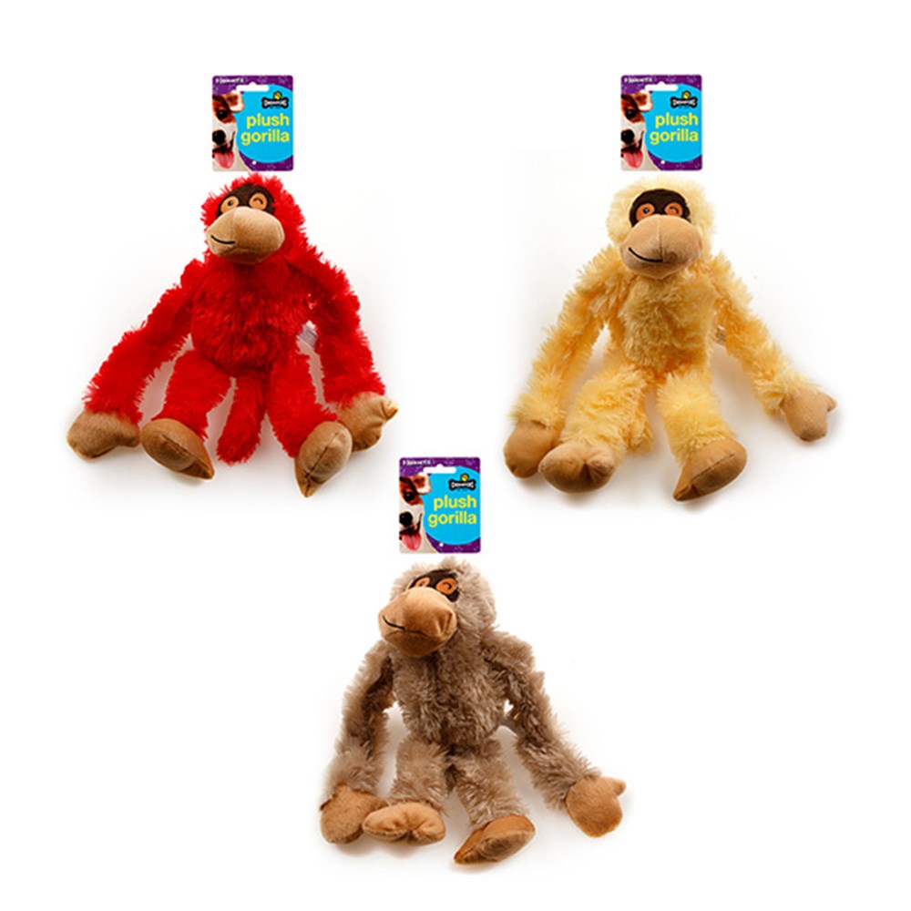 59673 Dog Toy Plush Gorilla w Squeak 31cm 3 Asstd Colours Dats