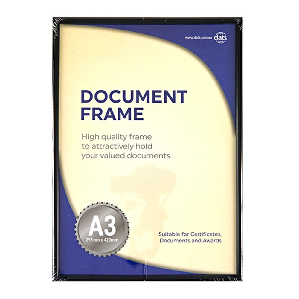 59888 Frame Document Certificate Black A3 w Hooks & Stand Dats
