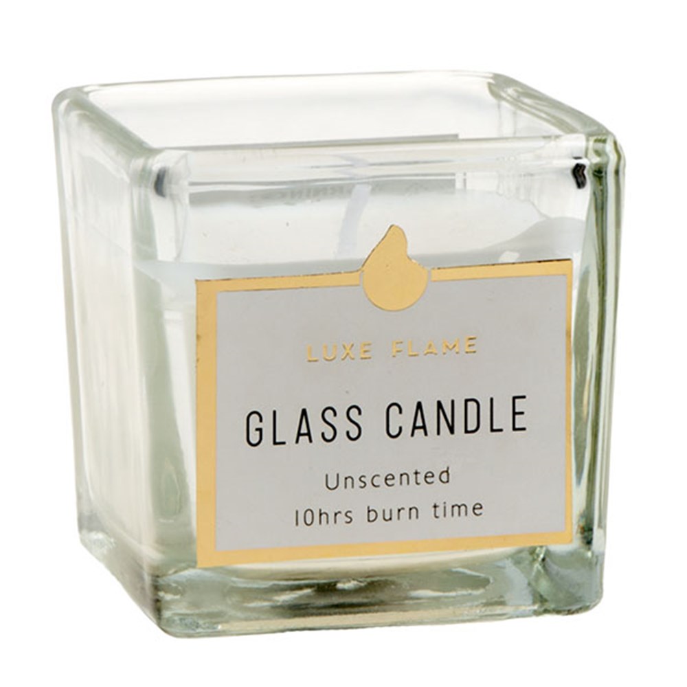 60181 Candle in Glass Jar Square White 10 Hour 5x5cm Dats