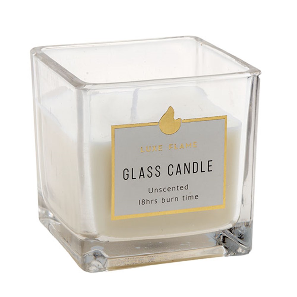 60182 Candle in Glass Jar Square White 18 Hour 8x8cm Dats