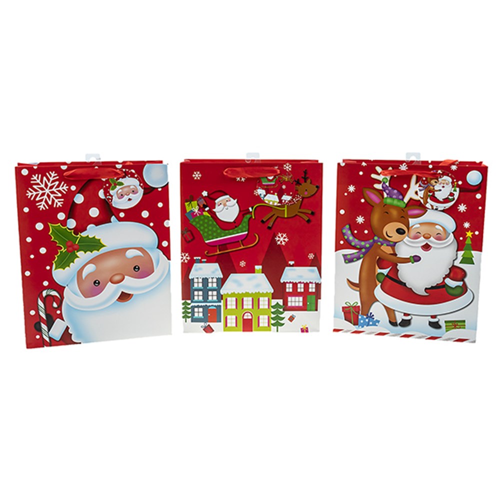 60421 - Gift Bag Xmas 210gsm Cute Santa Lrge w Jhook 3 Astd - Dats