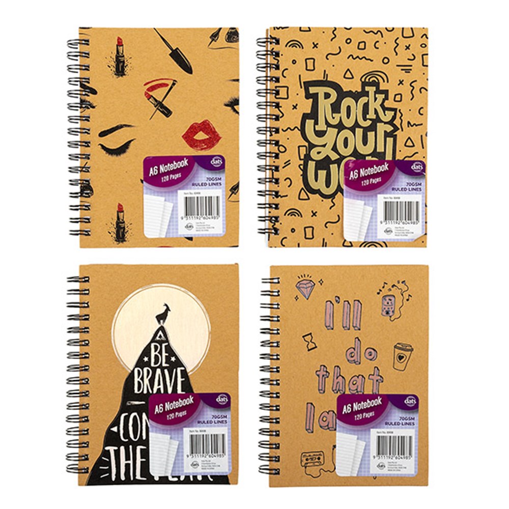 60498 Notebook A6 Spiral 120pg Kraft Dats