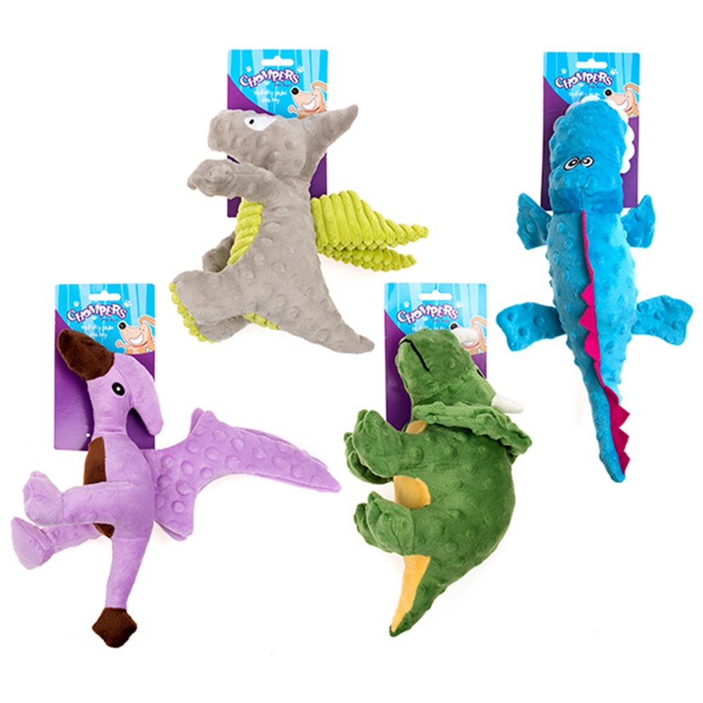 60567 Dog Toy Squeaky Plush Dinosaurs 4 Asstd Dats