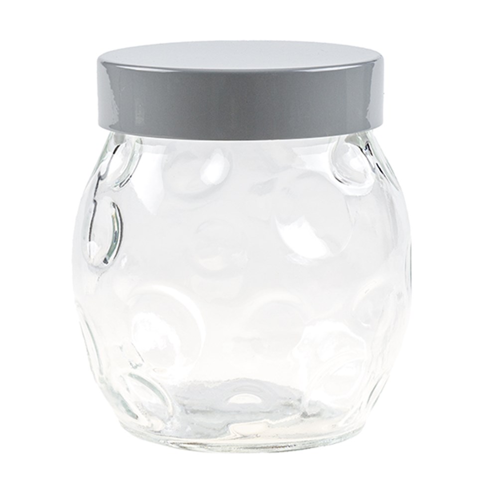 61144 Glass Jar Circles Embossed w Grey Tin Lid 750ml Dats