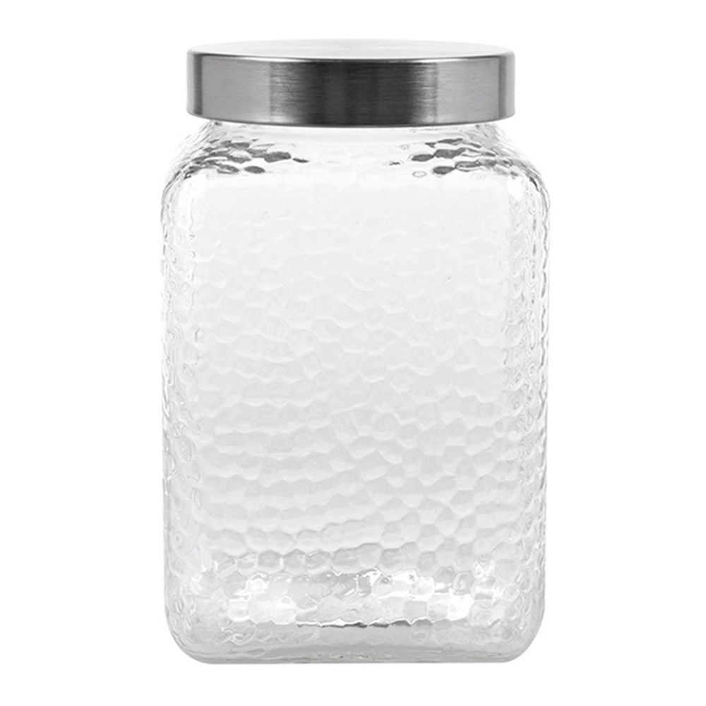 61152 Glass Jar Square Embossed w S/Steel Lid 2300ml Dats
