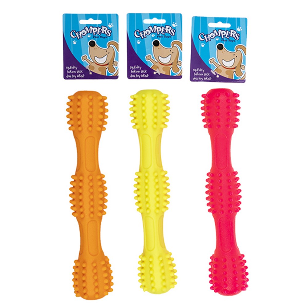 61197 Dog Toy Large Throw Stick Squeaky 27cm 3 Asstd Colours Dats