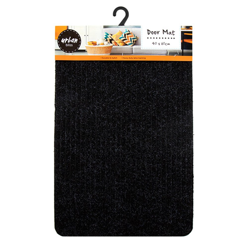 61236 Door Mat Polyester Ribbed Black 40x60cm Dats