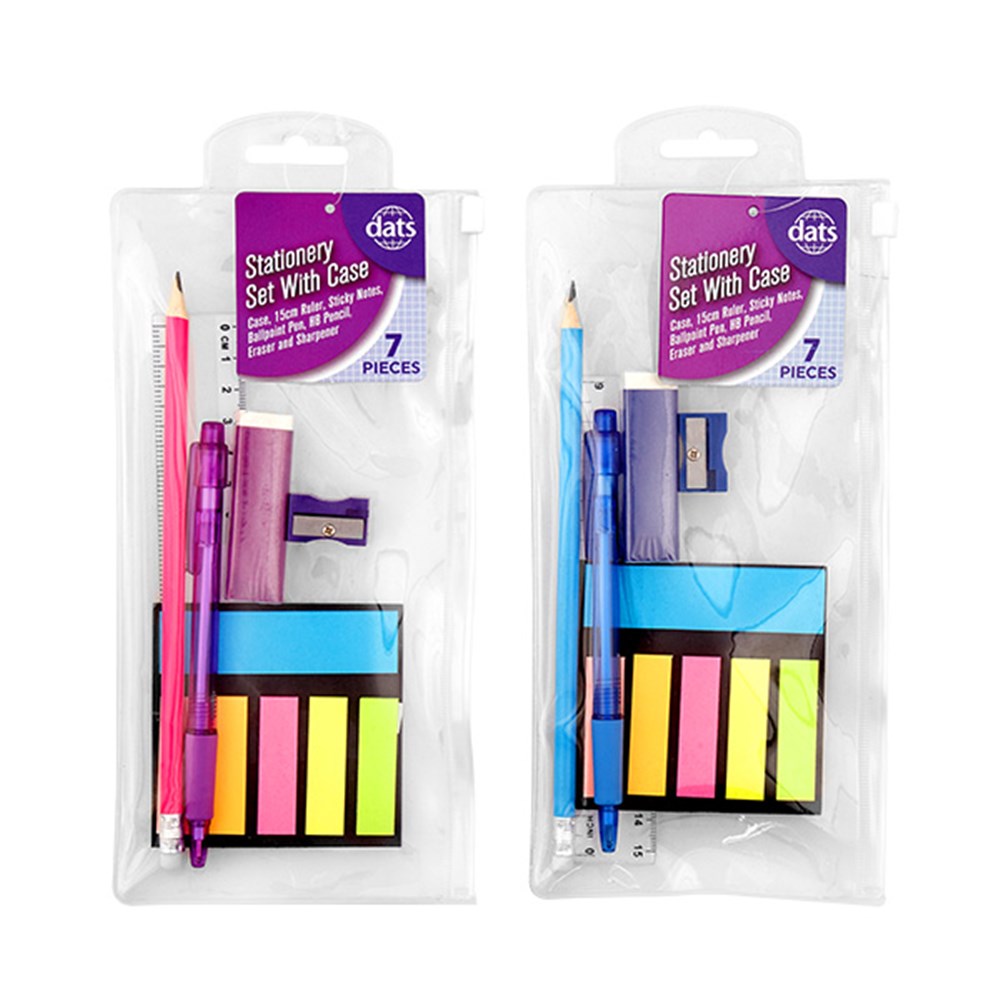 61278 Set Stationery 7pc w Bag Notes Pen Pencil Ruler Shpner Eraser