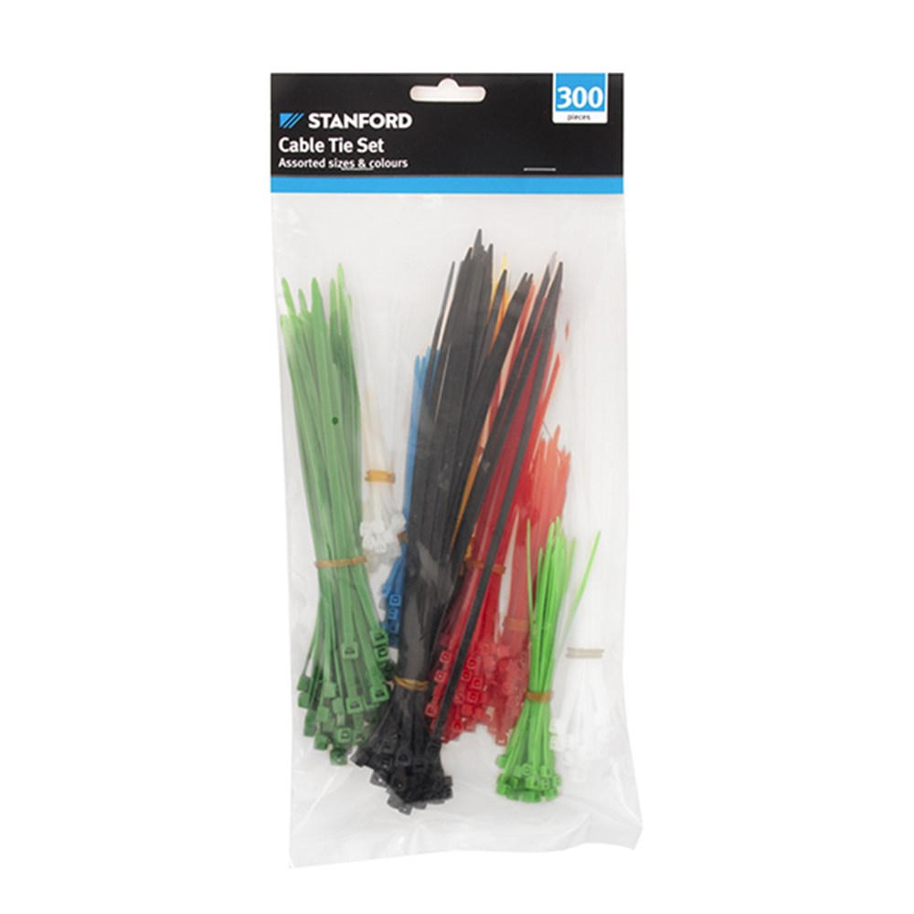 61797 Cable Ties 300Pc Asstd Sizes + Colours Dats