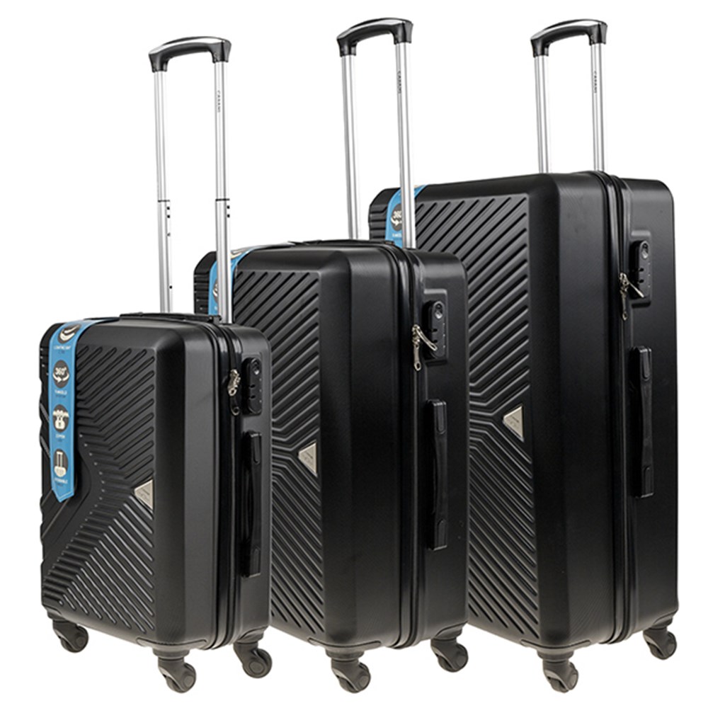 62205 Luggage Set 3 ABS 4 Wheel 68cm 58cm 48cm Black Dats