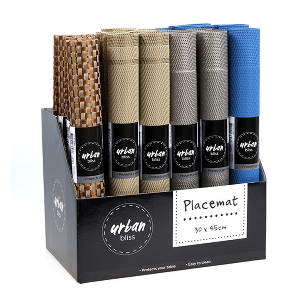 63623 Placemat Woven PVC 4 Design 45x30cm 4 Asstd Cols Dats