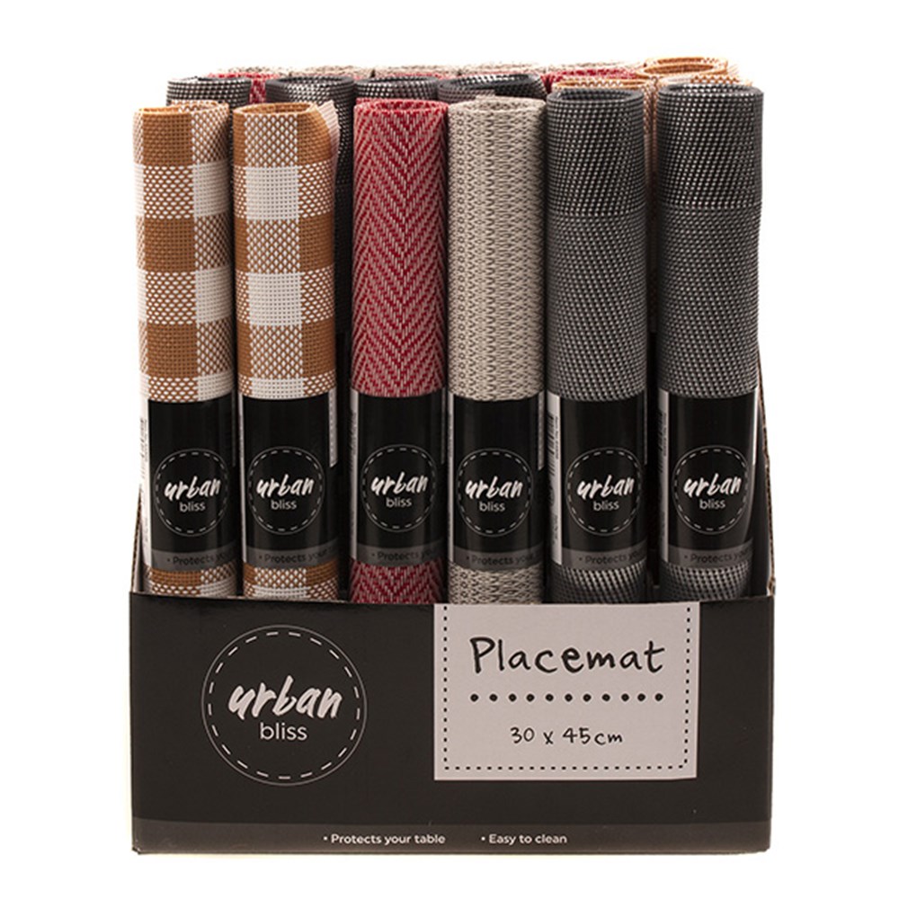 64886 Placemat Woven PVC 4 Design 45x30cm 4 Asstd Cols Dats