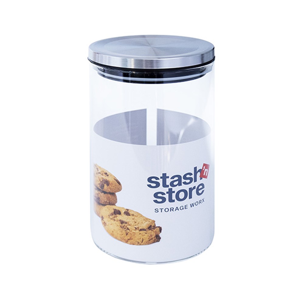 65379 Glass Borosilicate Jar Round w Metal Lid 1000mL 10x17cm Dats