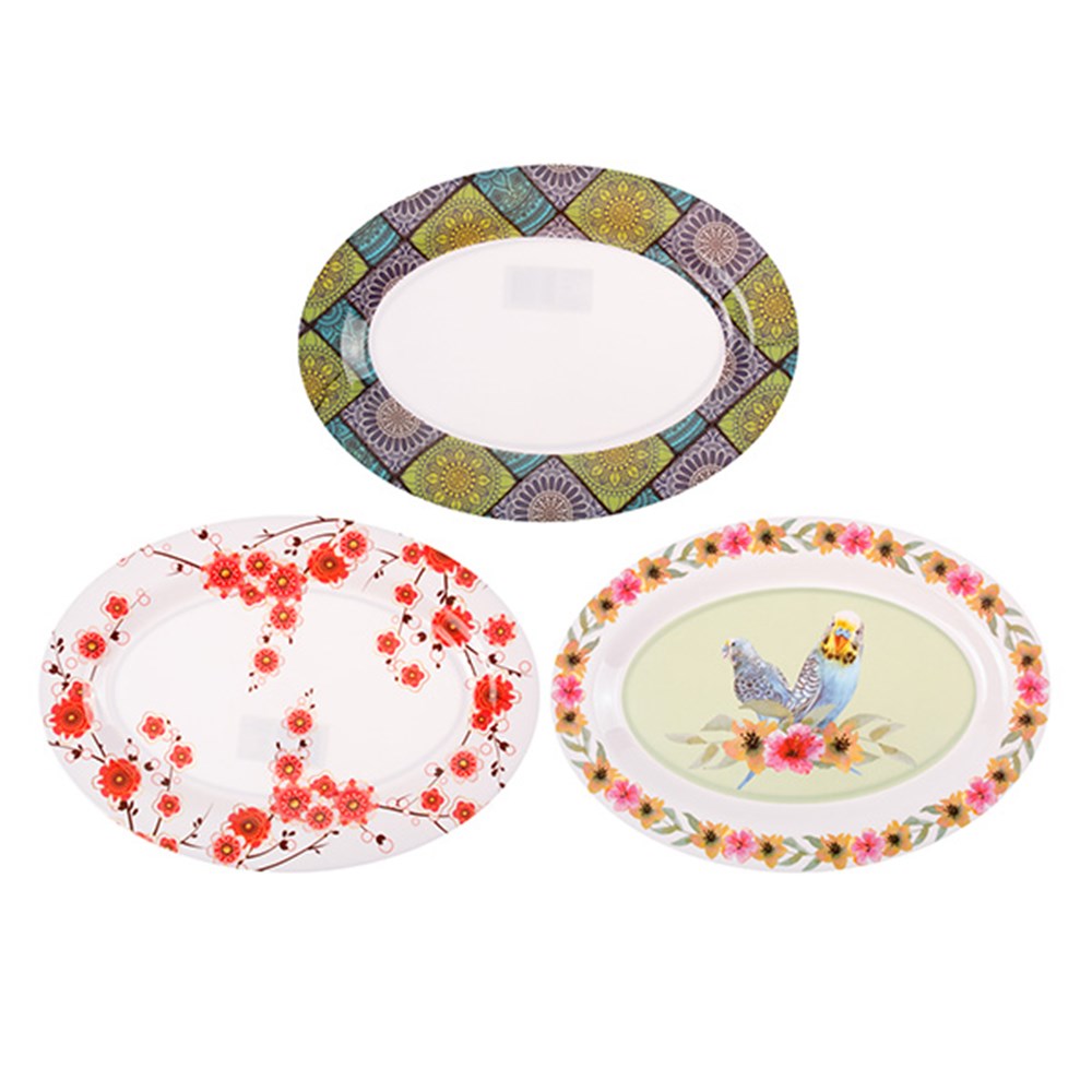 67304 Melamine Plate Oval Large 160gr 35x25cm 3 Asst Designs Dats
