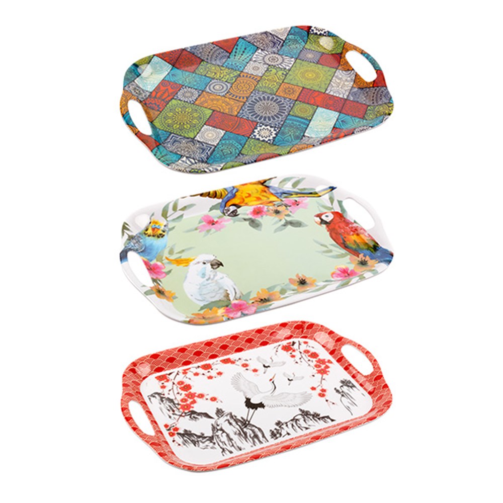 67307 Melamine Tray w/ Handles 360gr 41x28cm 3 Asst Designs Dats
